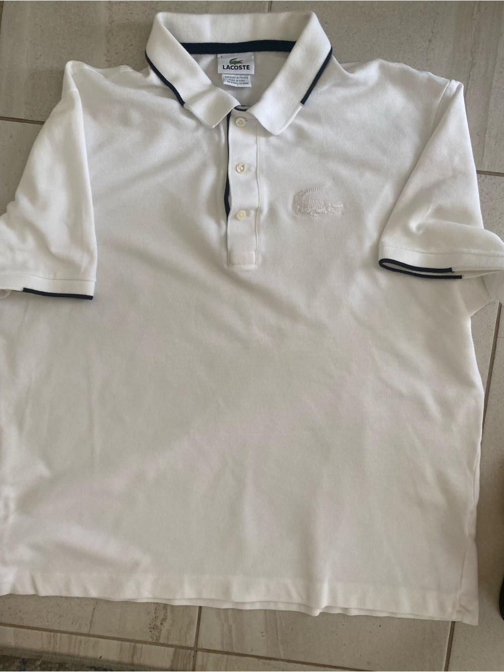 Lacoste White Polo with Black Trim size 7 slim